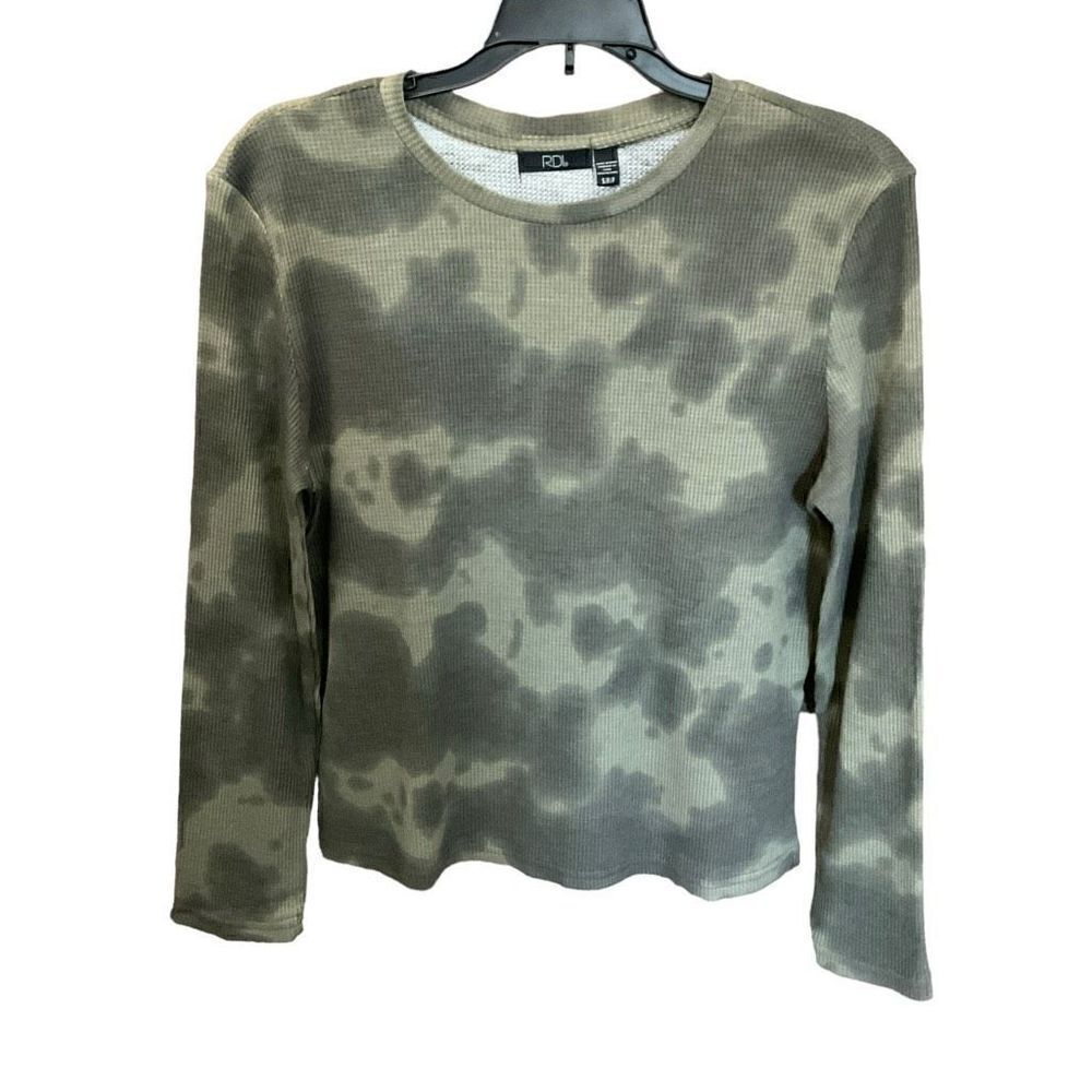 RDI Top Shirt Pullover Camouflage Crew Neck Green Light Green Women Size Small